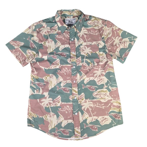 Other - Savage Tacticians Shirt Mens Small‎ Helicopter Camo Hawaiian Snap Buttons